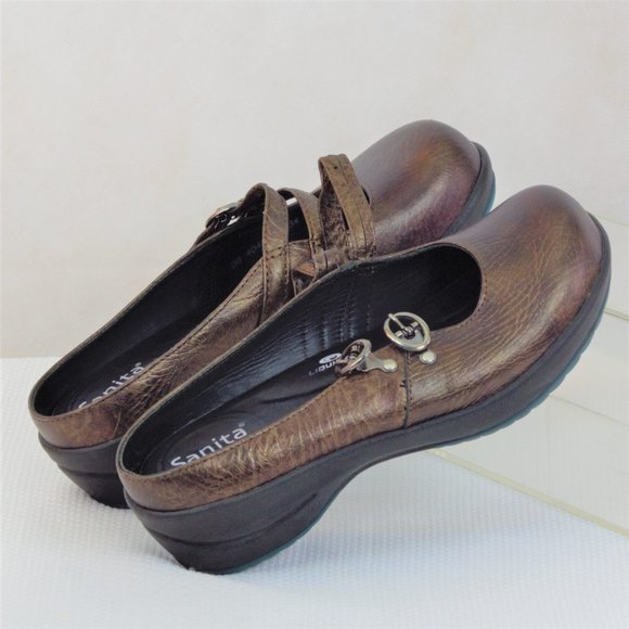 Sanita Danish Design Metallic Bronze Leather Mary Jane Women Clog Shoes - Picture 14 of 16